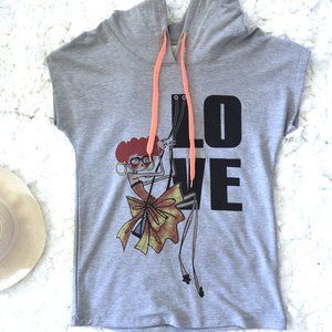 Grey Sleeveless Cotton Graphic Hoodie